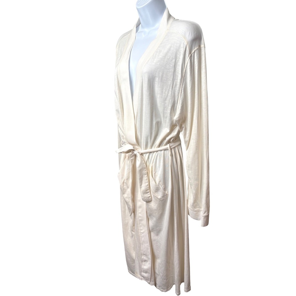 EILEEN FISHER Womens Cream Organic Pima Cotton Robe L Slub Knit Quiet Luxury Spa - Picture 2 of 12